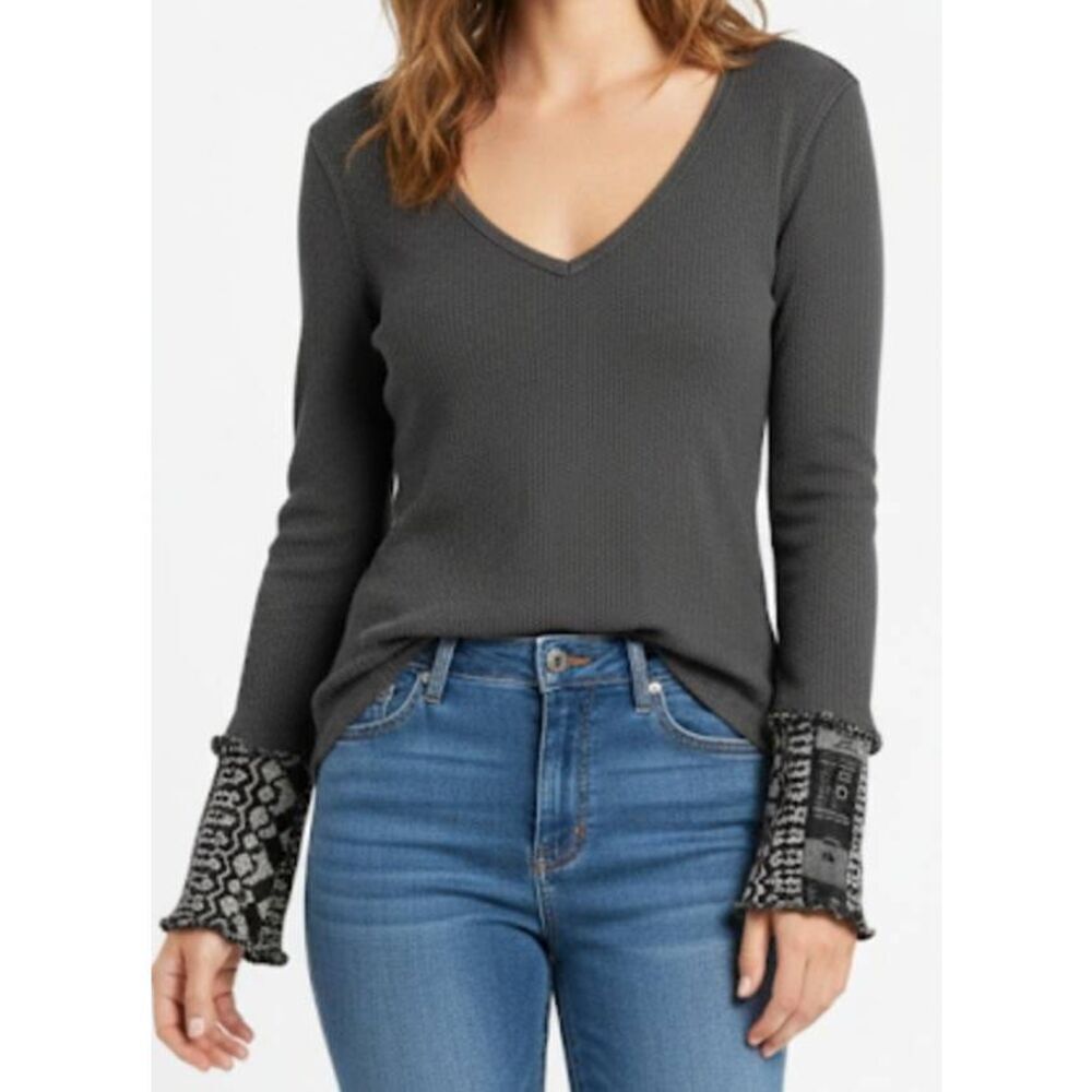 We free people women's small thermal all in cuff dusty black top sweater